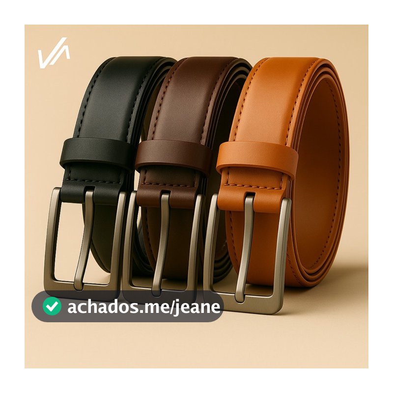 Kit 3 Cintos Masculinos 120cm – Preto Café Caramelo • Social Casual Jeans • Couro Sintético Resistente Ajustável