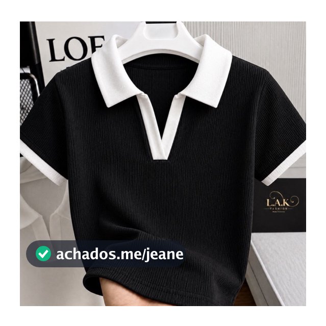 Blusa Polo Feminina Bicolor Manga Curta Ribana Premium Canelada Elegante