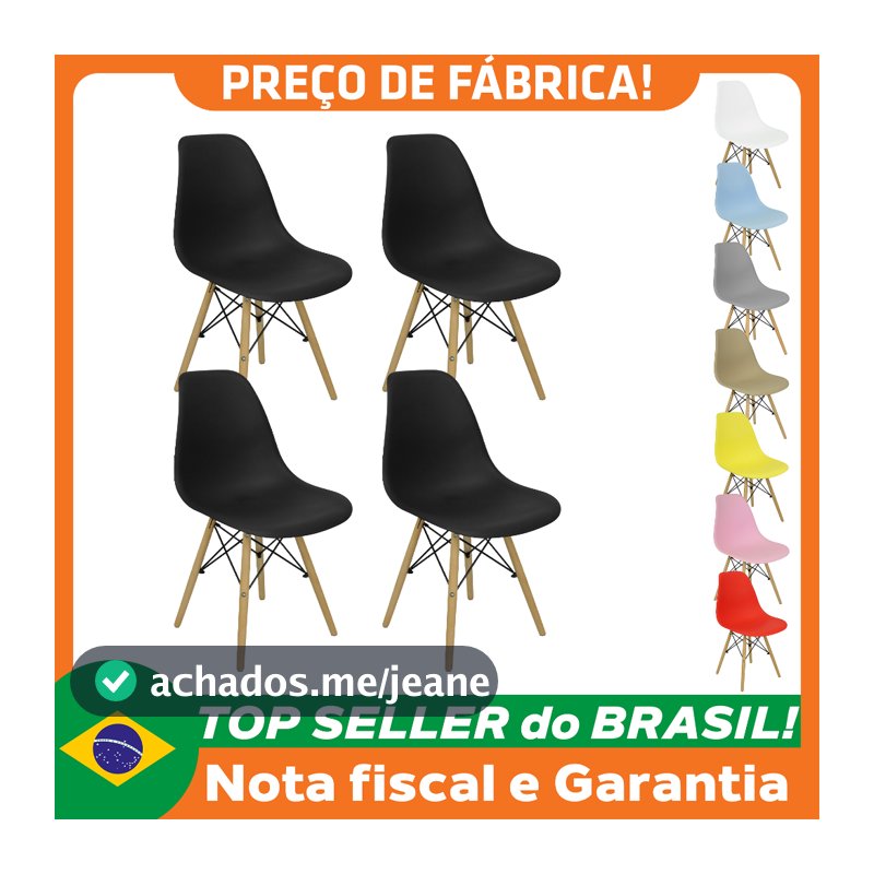 Kit 4 Cadeiras Charles Eames Eiffel Wood Design Varias Cores