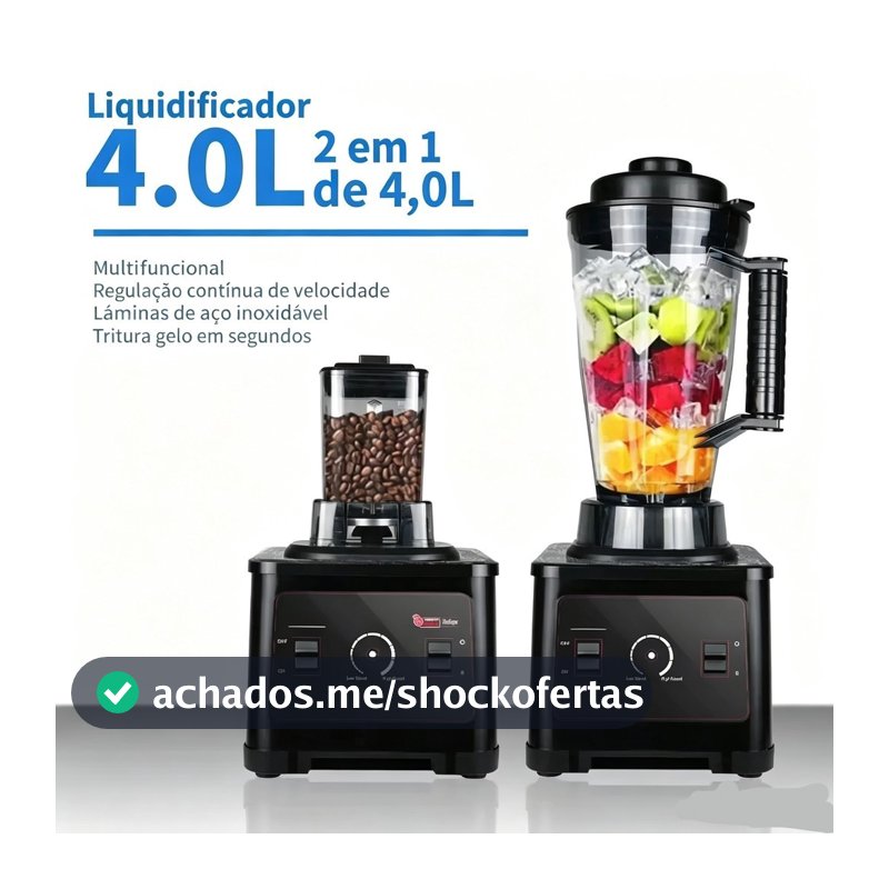 Liquidificador Industrial 1800W 4L Profissional Alta Potência Copo Inox Triturador de Alimentos Dupla voltagem 110V/220V