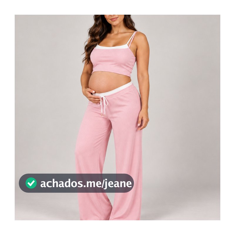 Conjunto Gestante Bicolor Ribana Cropped e Calça Pantalona Hot Pant Fake Alta Elasticidade