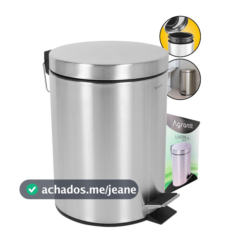 Lixo Lixeira 5 Litros Agrantt Inox Escovado Pedal Balde Removível Lavabo Banheiro Casa Escritório