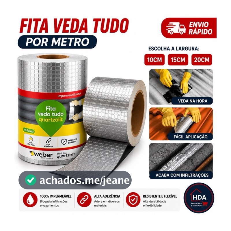 Fita Manta asfaltica  Aluminio Vedação Vazamentos Veda Tudo Trincas Laje Telhado Telhas 10cm 15cm 20cm
