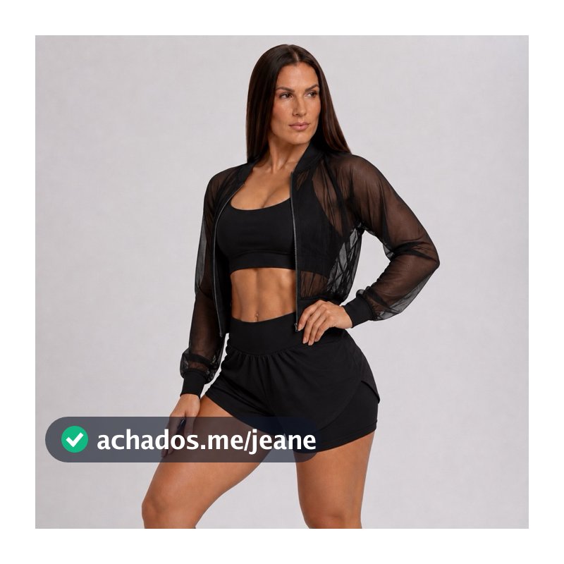 CONJUNTO FITNESS - SHORT DUPLO - TOP FORRADO - CASACO CORTA VENTO