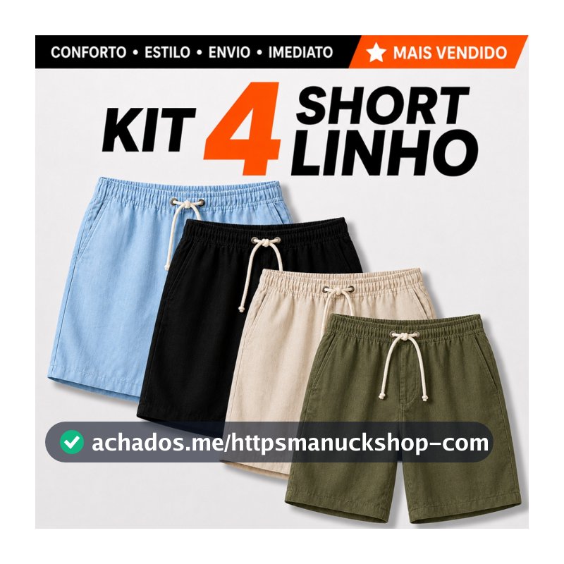 Kit 4 Short Linho Masculino Bermuda Mauricinho Cores Variadas Casual Praia Verão Elástico Cordão