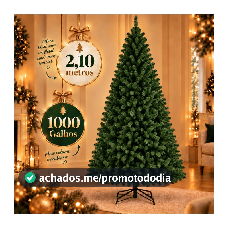 Árvore De Natal 210cm 1000 Galhos Pinheiro Premium Tradicional Cheia Verde