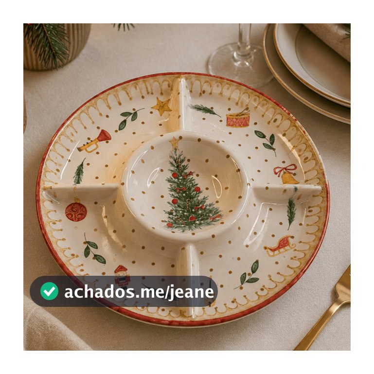 Petisqueira Estampa de Natal Redonda Cerâmica Decoração Natalina Ideal Para Mesa Posta Decoração Natalina Scalla 2a