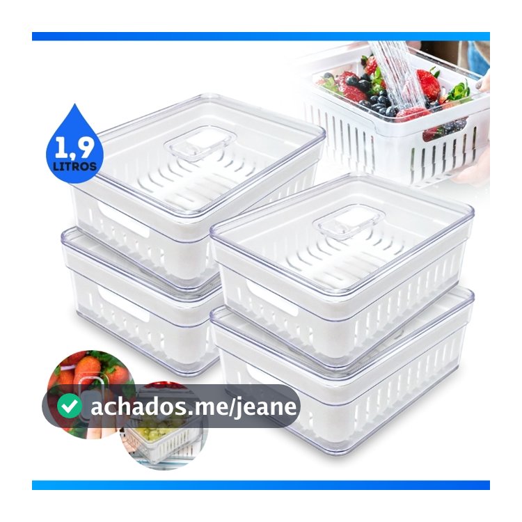 Kit 1 à 4 Organizador de Geladeira 1,9 Litros Cesto Com Tampa Multiuso Alimentos Verdura Translúcido