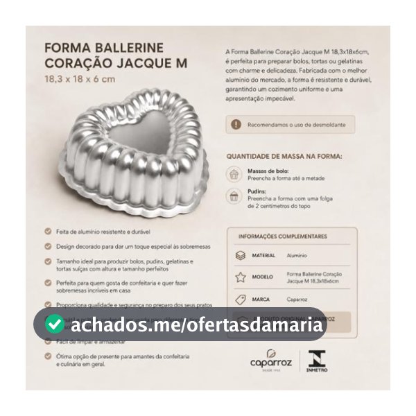 Forma Ballerine Coração Jacque M 18x6cm Bolo Brownie Pudim Caparroz Confeitaria Caseiro Venda Envio Turbo