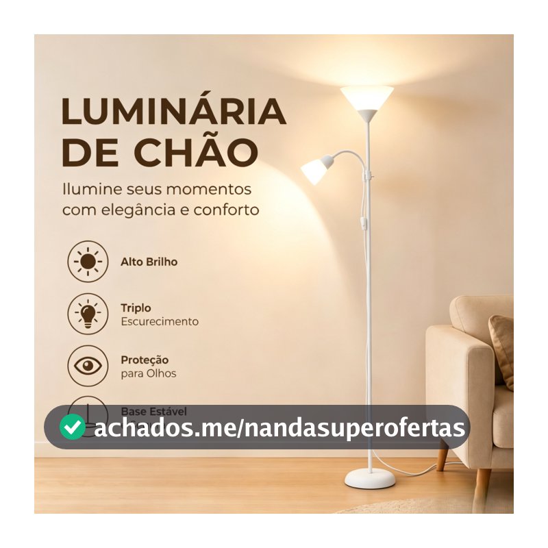 Luminária de Chão Dupla Cabeça Mãe e Filho, Soquete E27 Bivolt, Luz Ambiente e Leitura para Sala, Quarto e Escritório