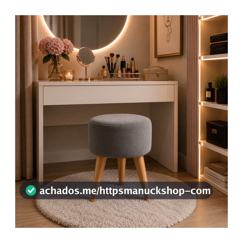 Puff Redondo Decorativo 36cm Estofado Banco com Pes Palito Sala Quarto Closet Moderno