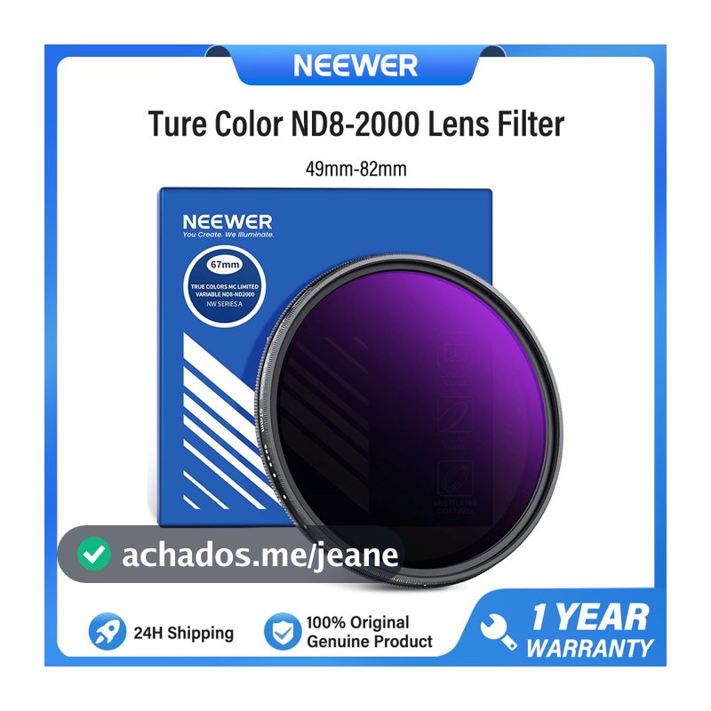 Filtro ND8-2000 Variável NEEWER True Colors Com Parada Rígida Limitada , 49/52/55/58/62/67/72/77/82mm