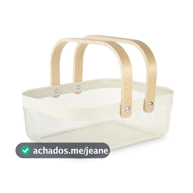Cesto Organizador Metal 32cm Alça Madeira Cozinha Multiuso para Cozinha, Banheiro, Sala e Quarto