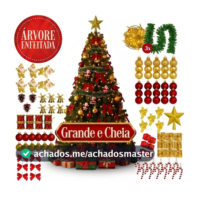 Arvore de Natal Decorada Grande 1,20/ 1,50 / 1,80 / 2,10 / 2,40 Cheia Vários Tamanhos 2mts Enfeitada
