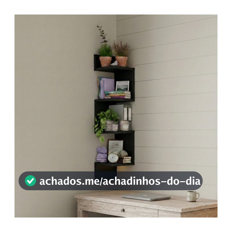 Prateleira De Canto Reto Branca Mdf ou Mdp Estante Multiuso Livros Nicho Preto