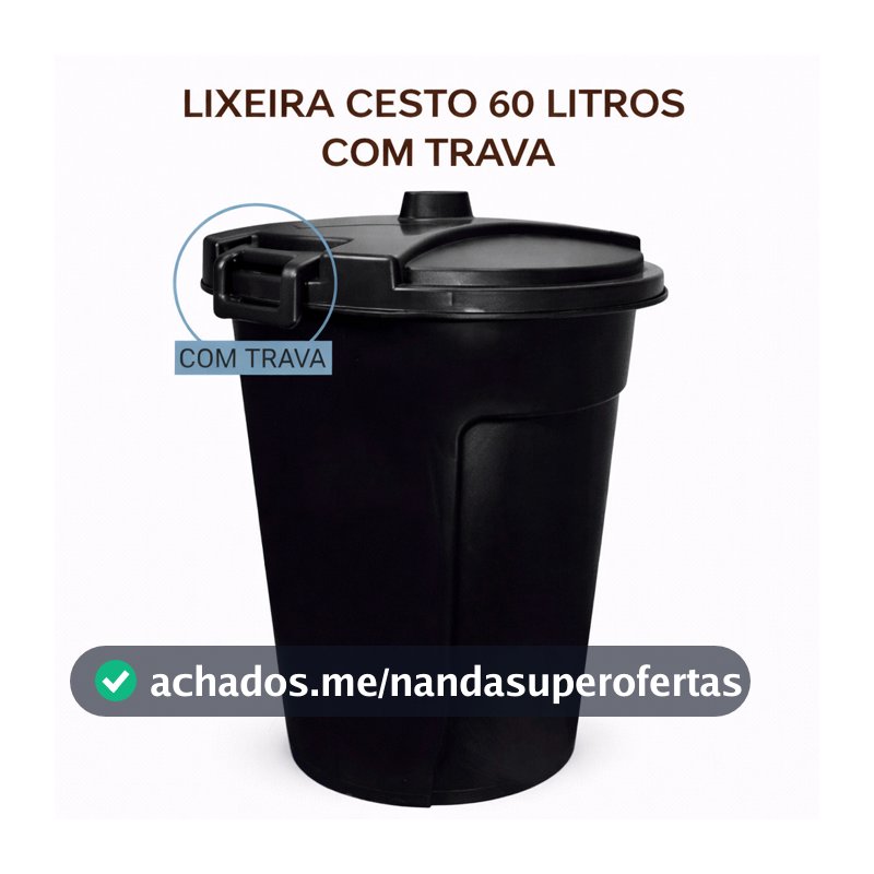 Lixeira Organizador Cesto 60 Litros Com Tampa Trava Roupas Lixos Brinquedos
