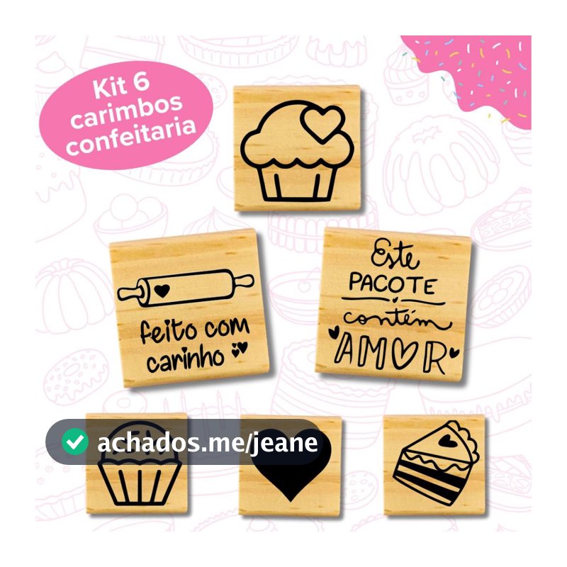 Kit Carimbos Confeitaria Doces Bolo Brigadeiro Cookies para Embalagens Tags caixas sacola kraft