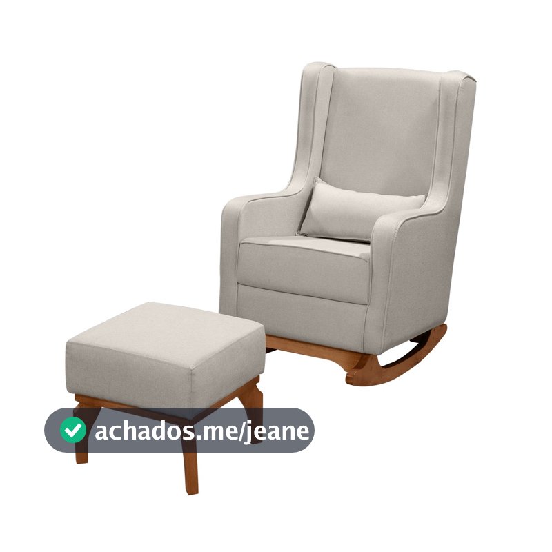 Poltrona Amamentação Balanço Aquila Retro Com Puff Linho