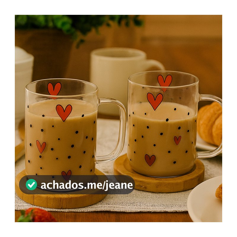 Kit 2 Canecas Chá Café de Vidro Borossilicato 280ml | Resistente ao Calor - Wolff