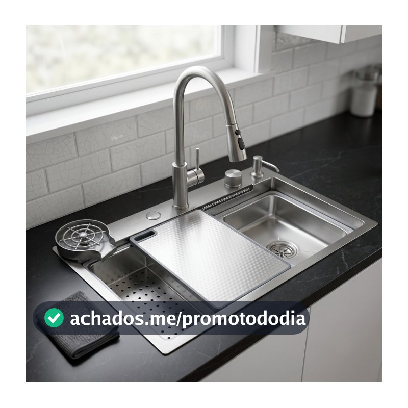 Cuba Premium 75x45 Pia de Cozinha Gourmet Inox 304 Com Torneira Cascata e Lavador de Copos