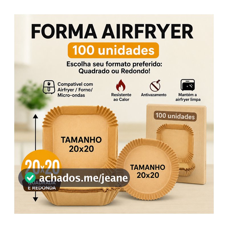 Kit 100 Forma Airfryer Quadrada Descartável Grande