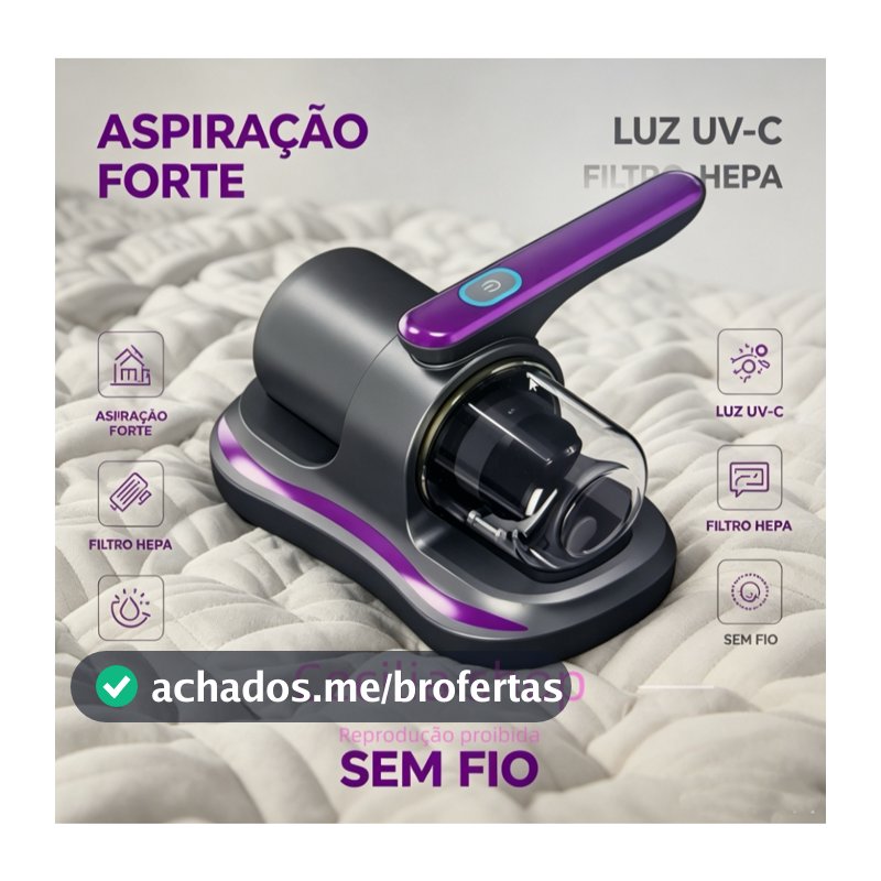 Aspirador de Pó Portátil Sem Fio Escova Removedor de Ácaro Recarregável USB