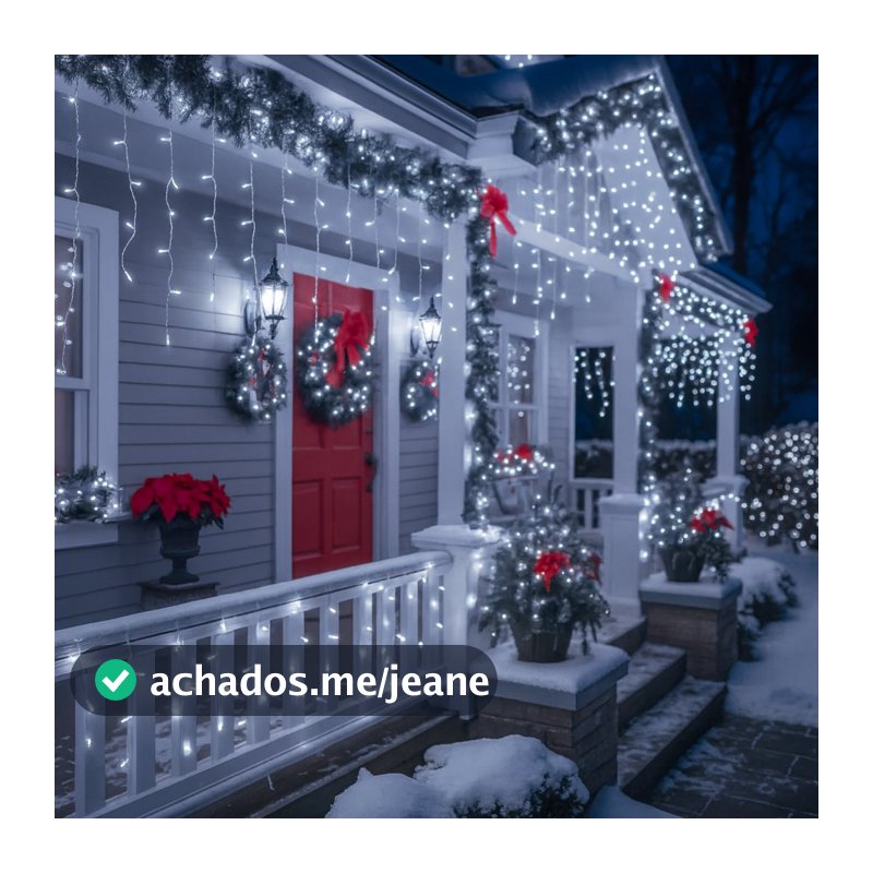 Cascata de Luz 400 LEDs Branco Frio 10m 8 Funções Natal Festas 110v