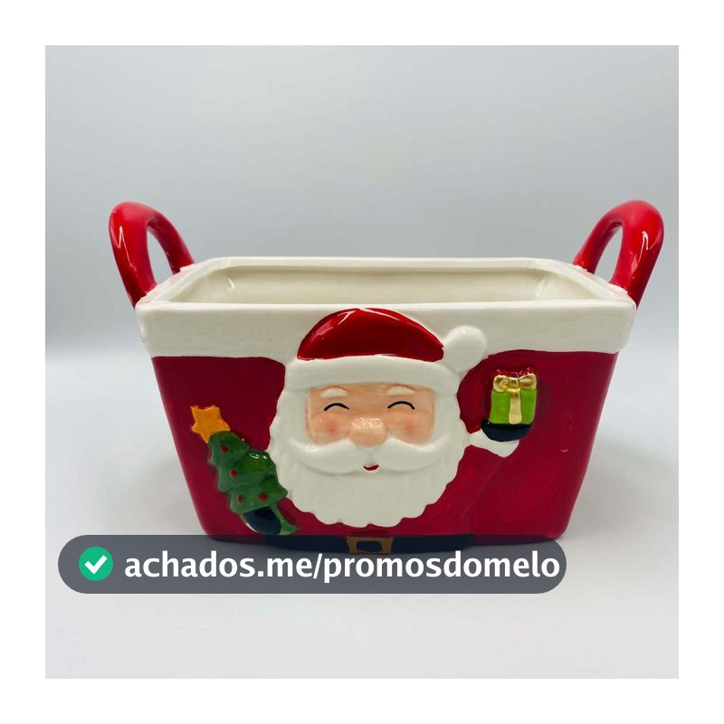 Pote Decorativo para sorvete com Alça Papai Noel Natalino 24x13x15cm