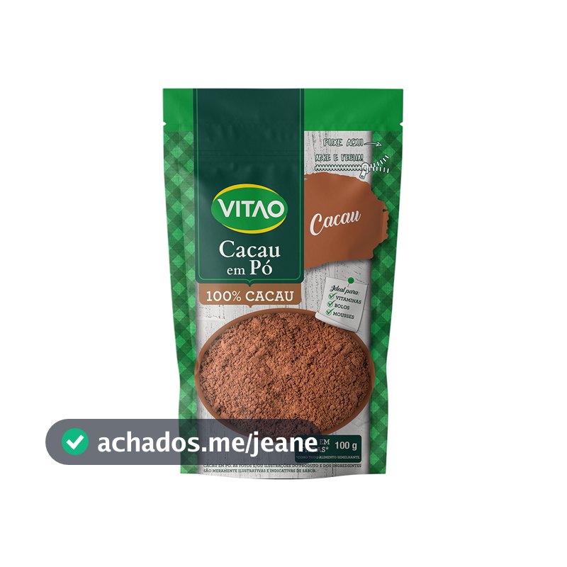 Cacau Em Pó Sem Glúten 100% Cacau Vitao 100 g