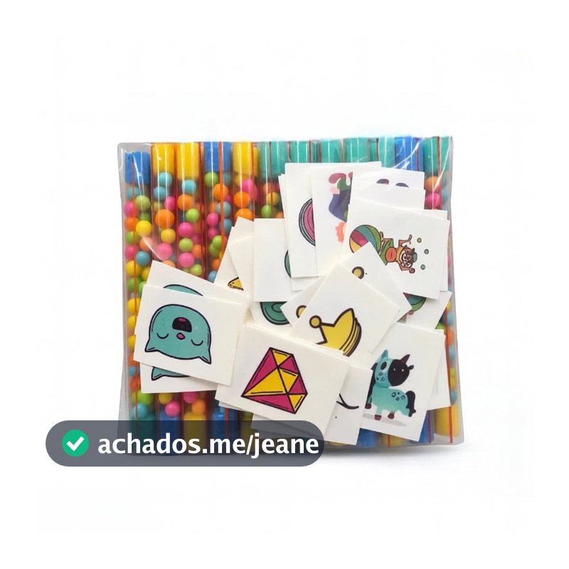 50 Tubinhos com Balinha + 50 Tatuagens Temporárias Lembrancinha Aniversário