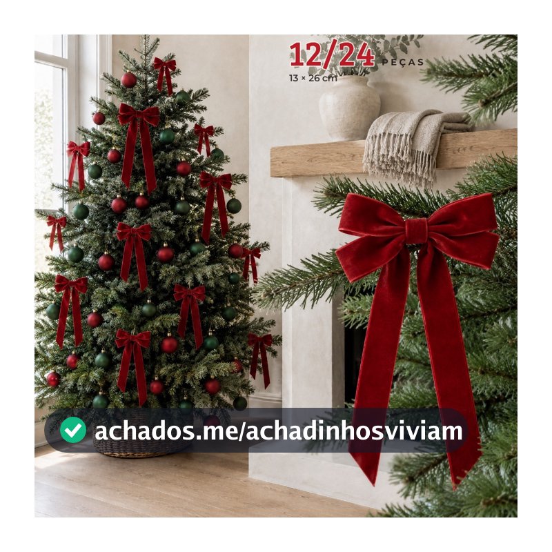 Kit 12 Peças Laços De Árvore De Natal Em Veludo Vermelho, 13x26cm, Decoração Natalina