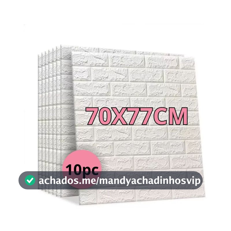 Kit 10 Placas 3D Tijolinho Branco 70x77cm Autocolante Adesivo Decoração