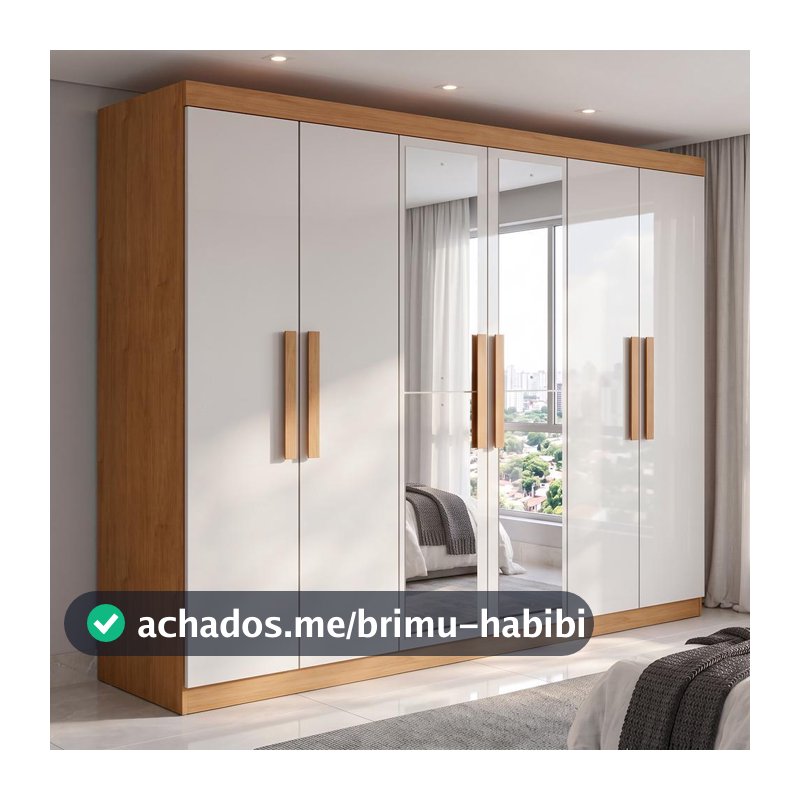 Guarda-Roupa Casal 6 Portas Easy Slim com Espelho Amendoa/Off White