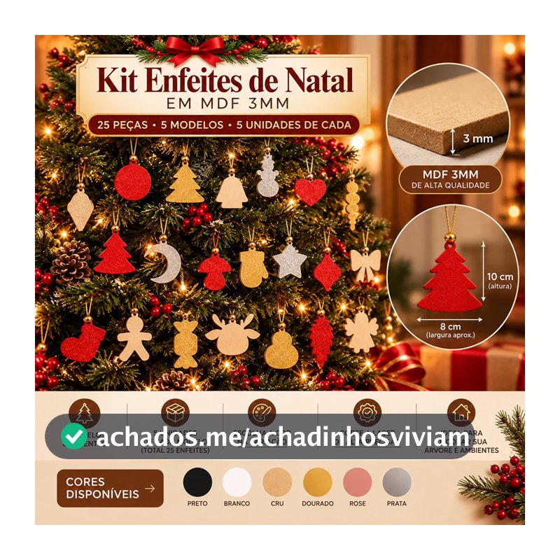28 enfeites de natal mdf 3mm para enfeitar a arvore, cores disponiveis