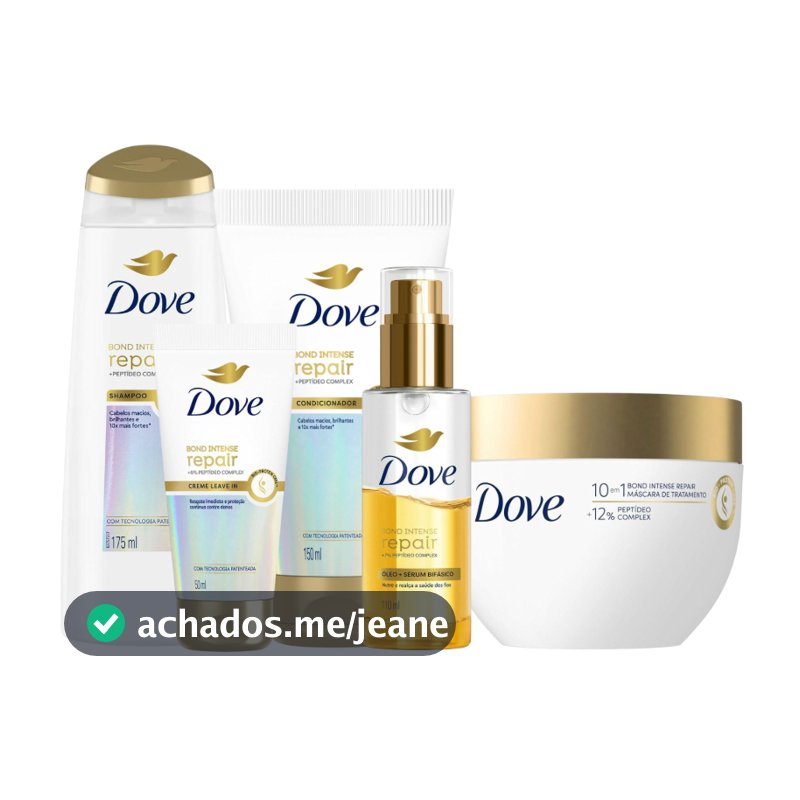 Kit Dove Bond Repair Shampoo 175ml + Condicionador 150ml + Leave-in 50ml + Máscara 250g + Óleo Bifásico 110ml