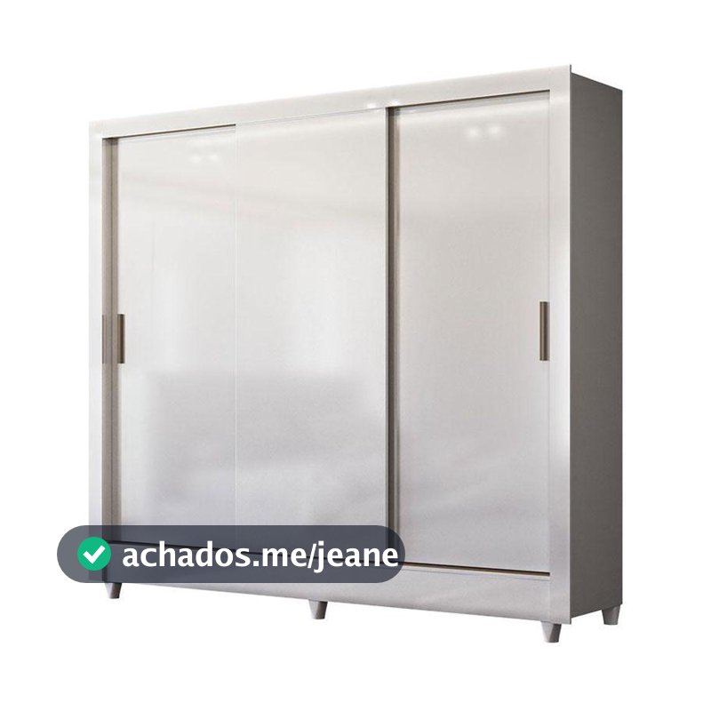 Guarda Roupa Casal 3 Portas De Correr Com Pés Italia Branco Brilho - Santos Andirá