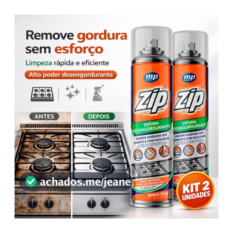 Desengordurante Spray Espuma Zip Clean Limpeza Pesada Cozinha 300ml Limpa Fogão Panelas Alumínios Remove Gordura