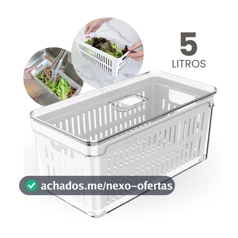 Organizador de Geladeira 5L com Cesto e Tampa Porta Frutas Legumes Vegetais Clear Fresh Ou