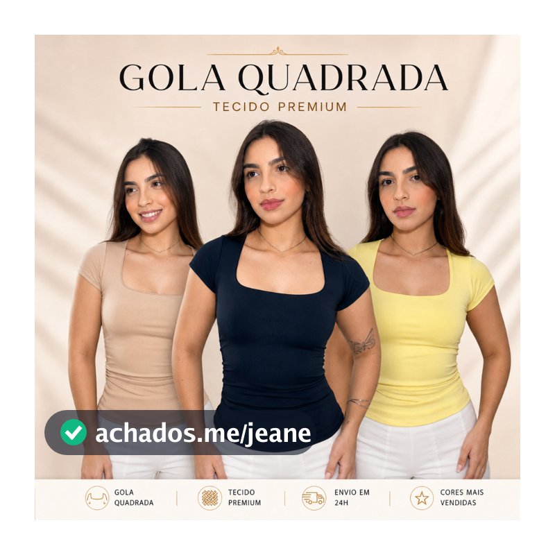 Kit com 2 Blusa Suplex Ana com Manga Curta Decote Quadrado Duplo Forro Modeladora Casual Trabalho Dia a Dia Blogueira