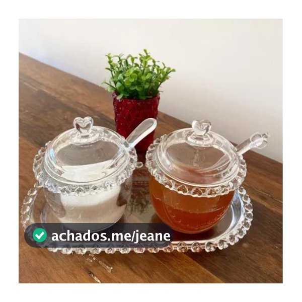 Kit 3 Peças Meleira E Açucareiro Travessa Coração Cristal Lyor