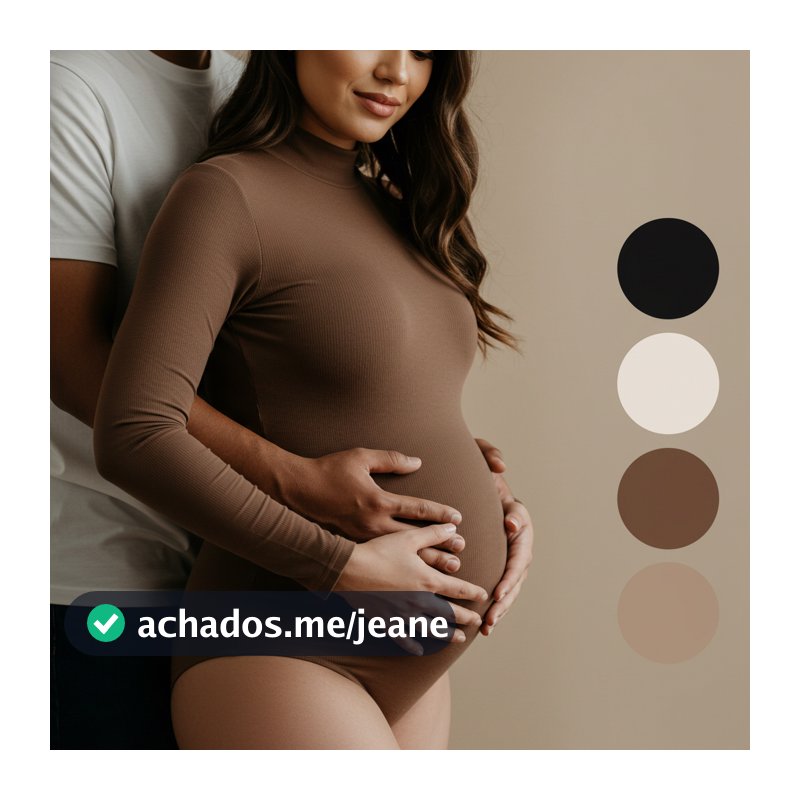 Body Gestante Ensaio Fotográfico | Gola Alta Manga Longa | Look Casual Elegante para Grávidas