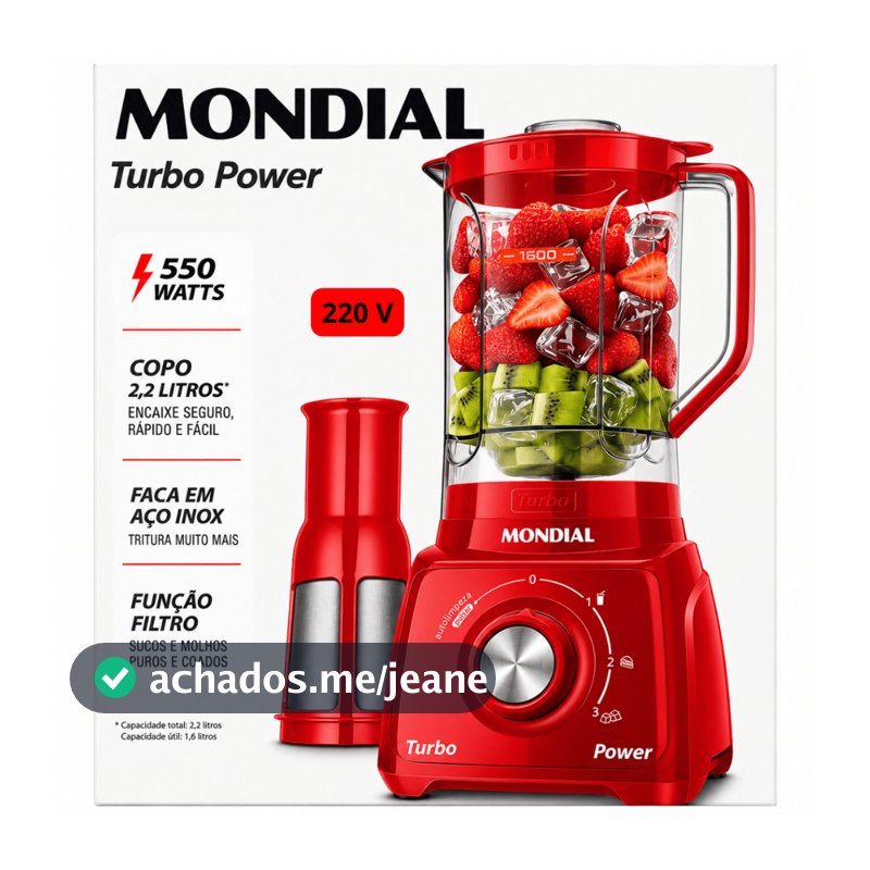 Liquidificador Mondial Turbo Power L-99 FR Potente Prático com Autolimpeza Vermelho 220V