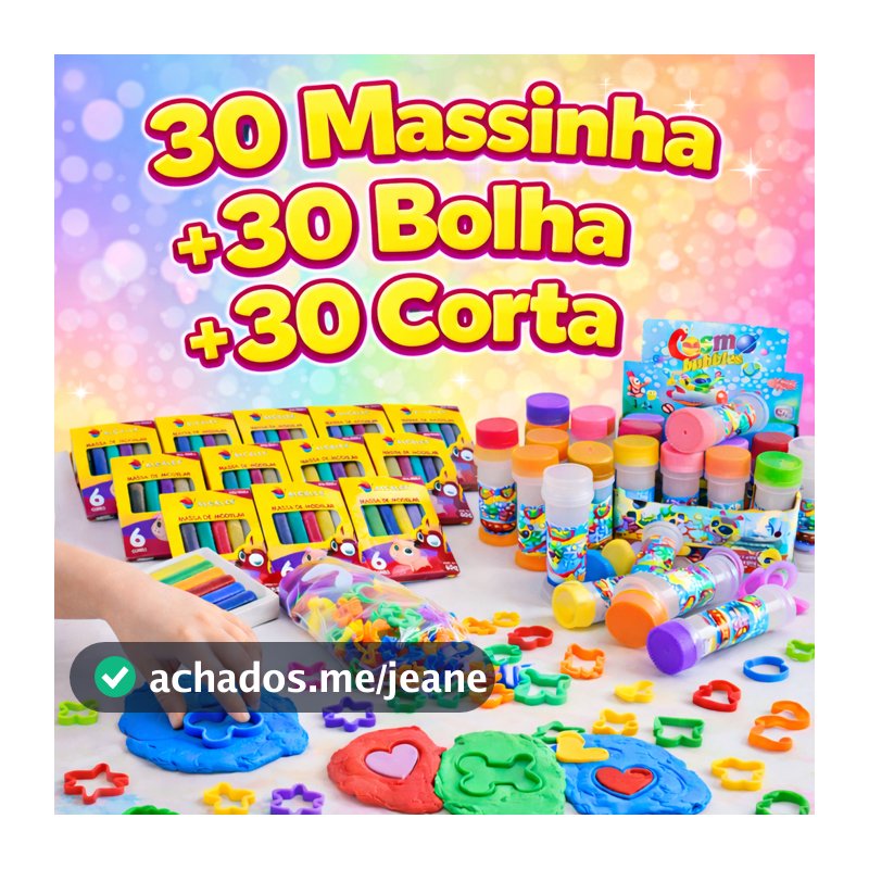 Kit 30 Massinha de Modelar + 30 Bolha de Sabão + 30 Cortador Forminha Infantil Lembrancinha