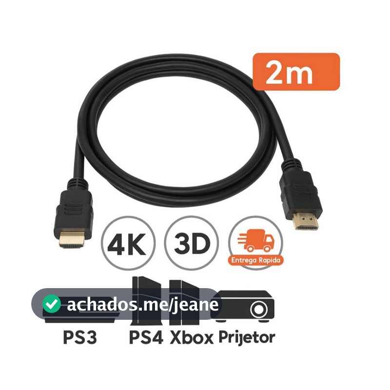 Cabo HDMI 2 Metros 2.0 Full HD 4K Preto Para TV, Projetor, Monitor imagem
