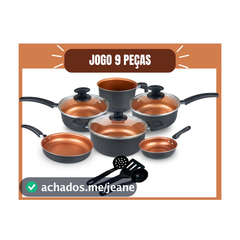 Jogo de Panelas Kit 9 Pçs Antiaderente Tampa Vidro Teflon