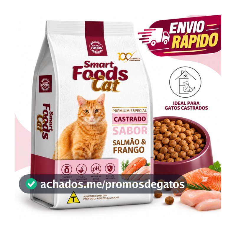 RAÇÃO SMART FOODS CAT ALIMENTO GATOS CASTRADOS 10,1KG SALMÃO & FRANGO