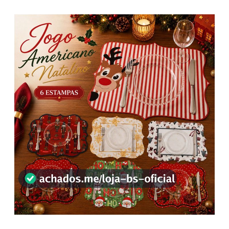 Jogo Americano Natalino Kit 2 4 ou 6 Peças Estampas de Natal Mesa Posta Decoração Natalina