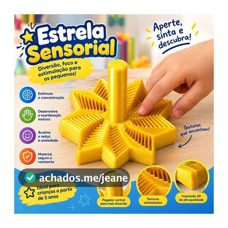 Estrela Sensorial Infantil 3D | Brinquedo Tátil Fidget para Crianças | Estimula Coordenação e Criatividade