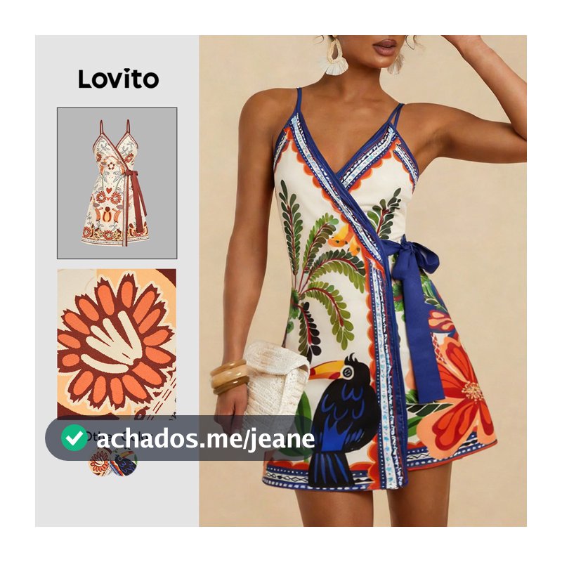 Lovito Férias Vestido com Cinto Praia Floral Curto Primavera/verão para Mulheres LBL32241