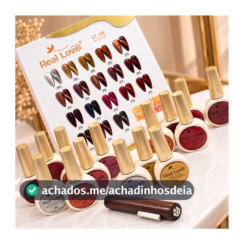 Kit 6 Esmaltes em Gel Magnético Olho de Gato Real Love + Imã Real Love Cores Sortidas